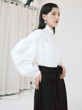 MUKZIN Lilong "White Jade" New Chinese-Style Button-Up Collar Loose Tang Dynasty-Inspired Shirt