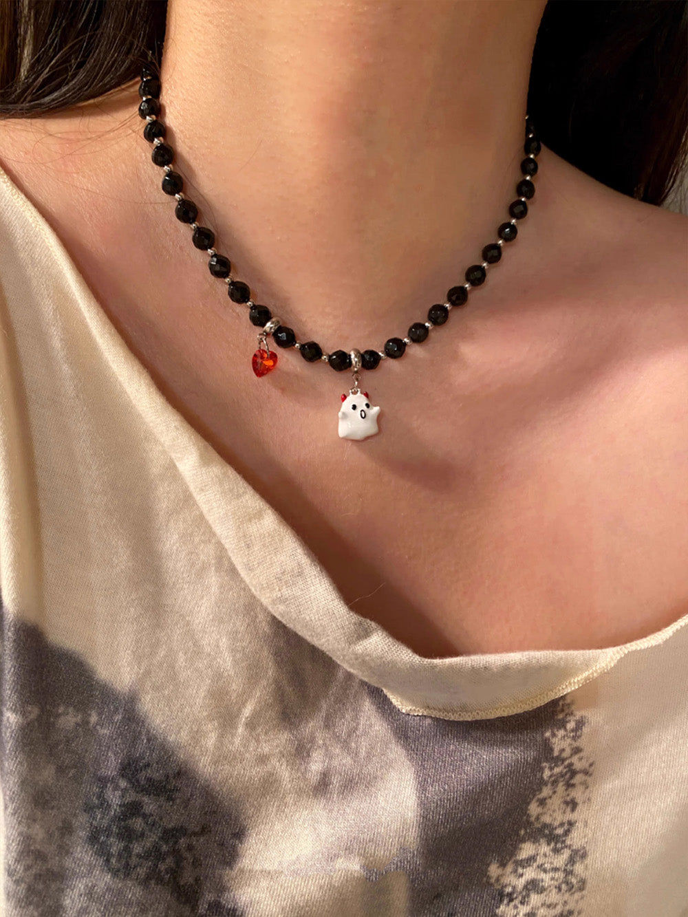 MUKTANK X WHITEHOLE Demon Little Ghost Unique Beaded Necklace