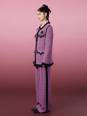 MUKZIN Purple Plaid Lazy Style Wide-leg Pants