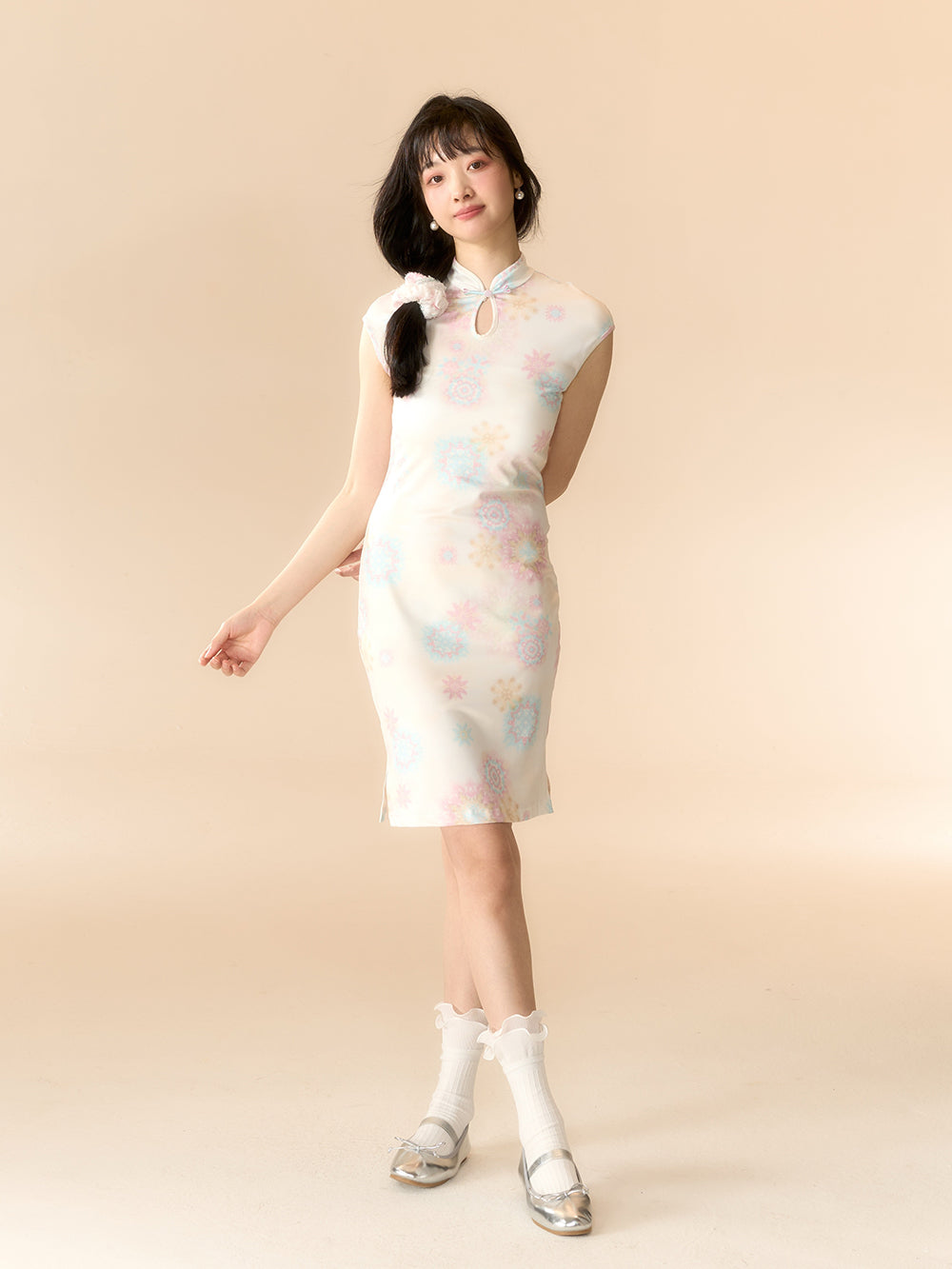 MUKTANK x LOUMUTAKU Mengze "Colorful Summer" niche girl kaleidoscope fireworks cheongsam collar dress set kaleidoscope dress