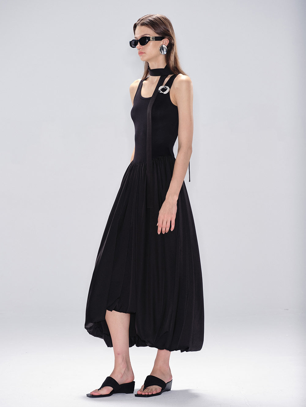 MUKTANK x MODULER Sleeveless Bud Dress with Flowing, Draped Dress