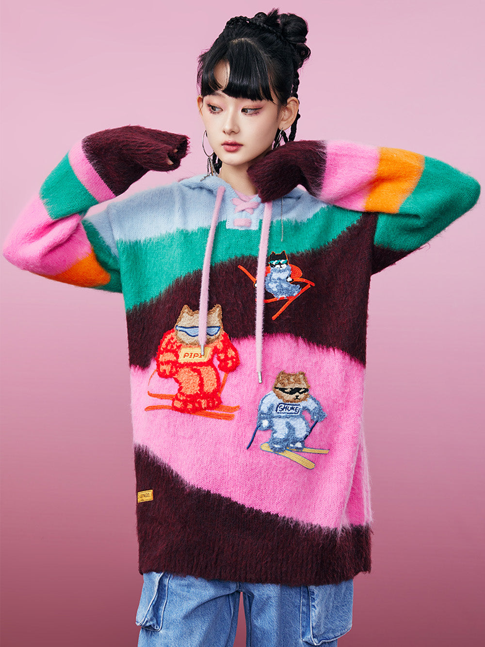 MUKZIN Cute Fashionable Color Block Sweater Hood