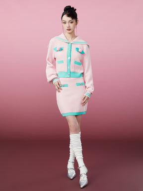 MUKZIN Pink and Green Color-blocking Mini Skirt