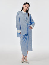 MUKZIN Linglong Series "Biluo" Blue and White Striped Improved Tang Suit Shirt