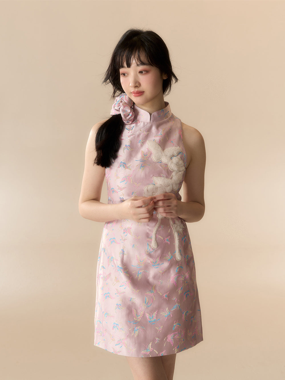 MUKTANK X LOUMUTAKU New Chinese-Style Fluff Patch Butterfly Cheongsam