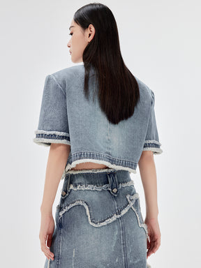 MUKZIN Vintage Denim Frayed Skirt