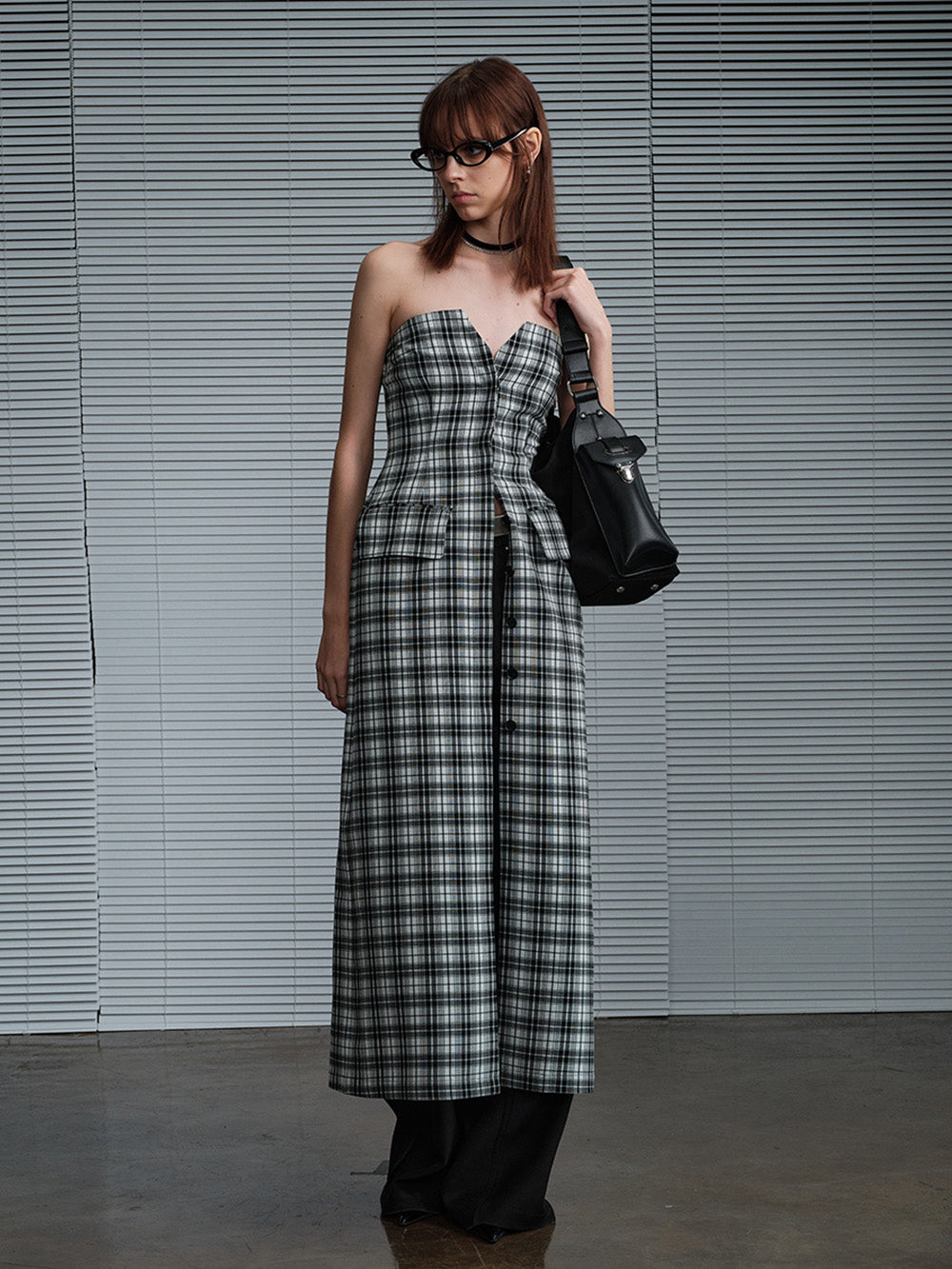 MUKTANK x MODULER Plaid Strapless Dress