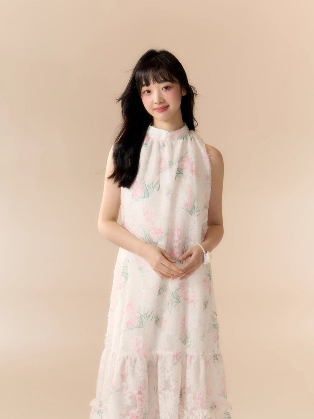 MUKTANK X LOUMUTAKU Floral Halter Neck Lace Beach Dress