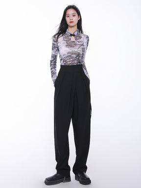 MUKTANK×CUUDICLAB High Waist Lace-up Suit Pants