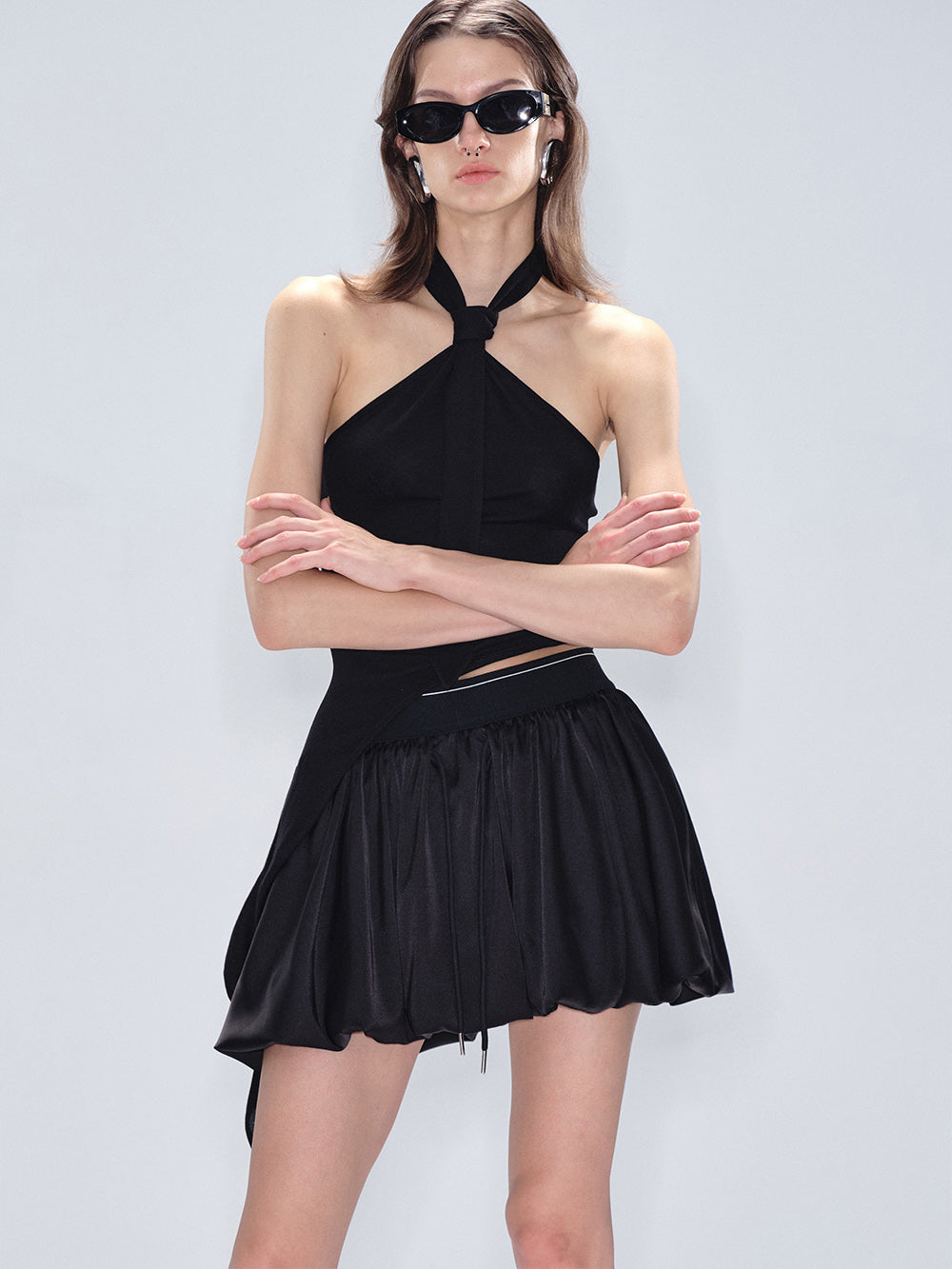 MUKTANK x MODULER Waistband Pieced Drawstring Bud Mini Skirt