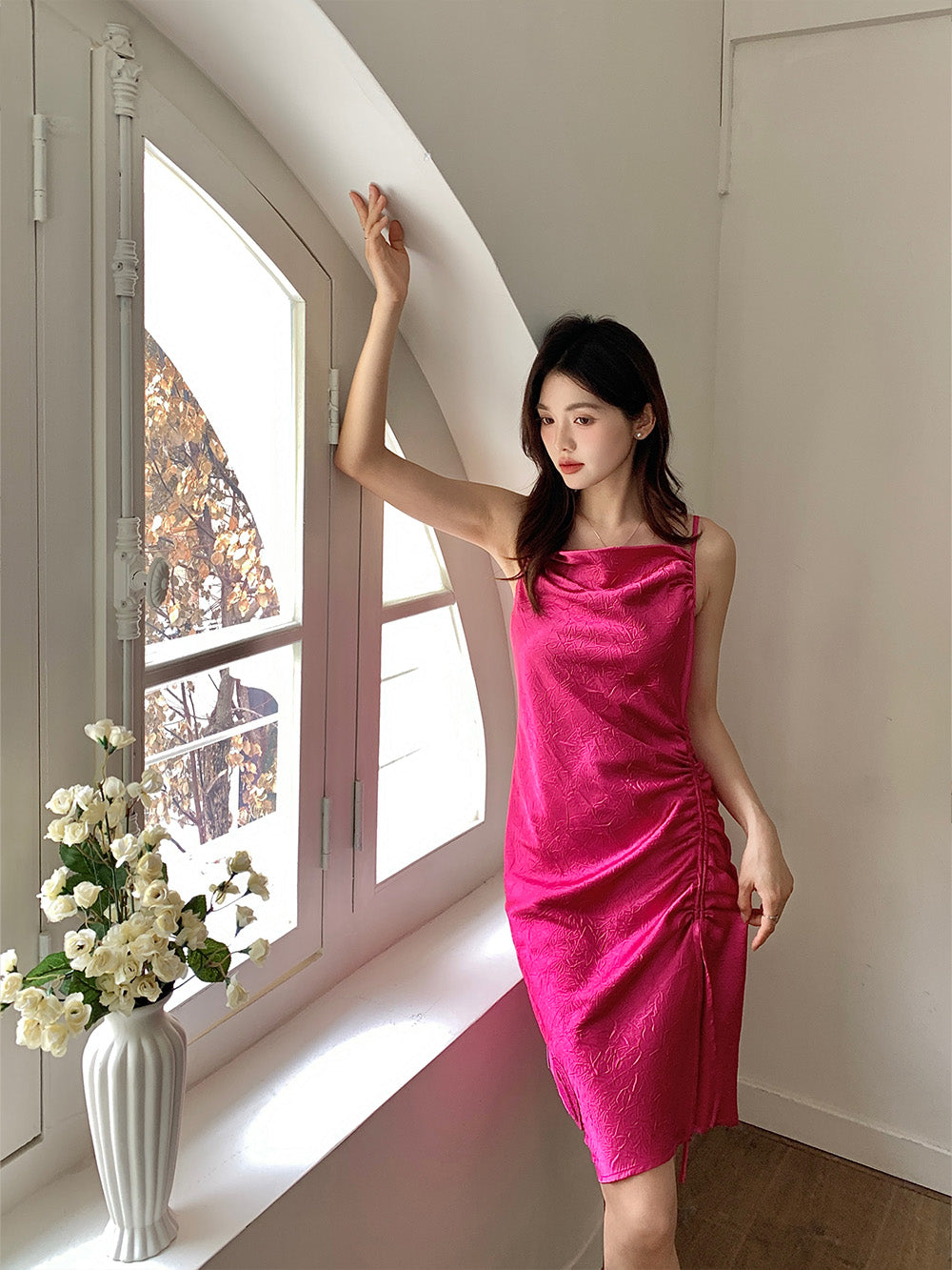 WS Rose Red/Pink Side Slit Strap Night Dress