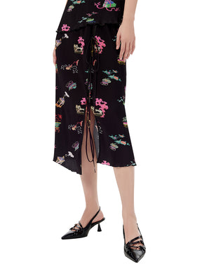 MUKZIN Printed Side Slit Lace-up Skirt