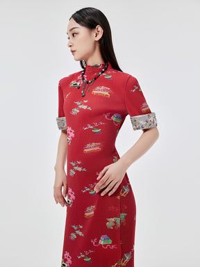 MUKZIN Printed Short-sleeved Cheongsam Qi Pao