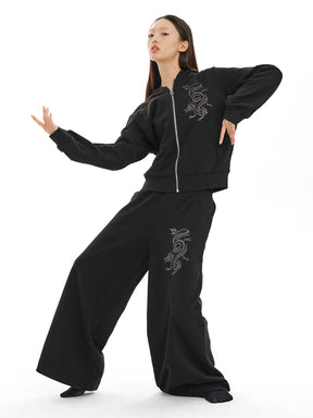 MUKTANK×LOUMUTAKU Retro Embroidered Dragon Pattern Sweatpants
