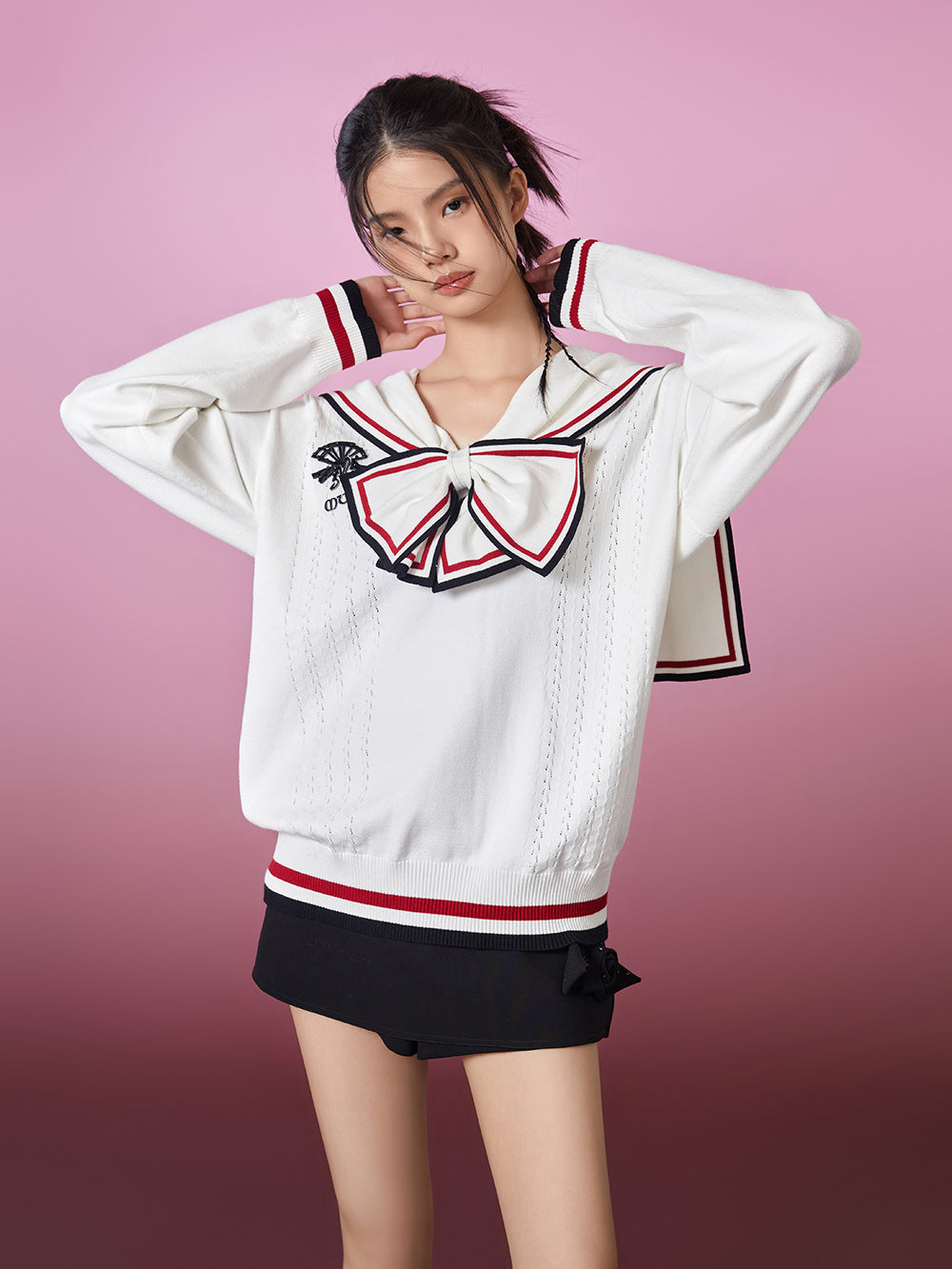 MUKZIN Bow Tie Sailor Collar Knit Sweater