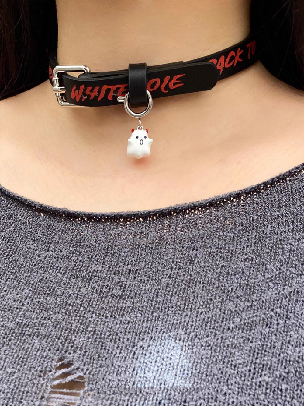 MUKTANK X WHITEHOLE Graffiti Genuine Leather Little Devil Pendant Collar