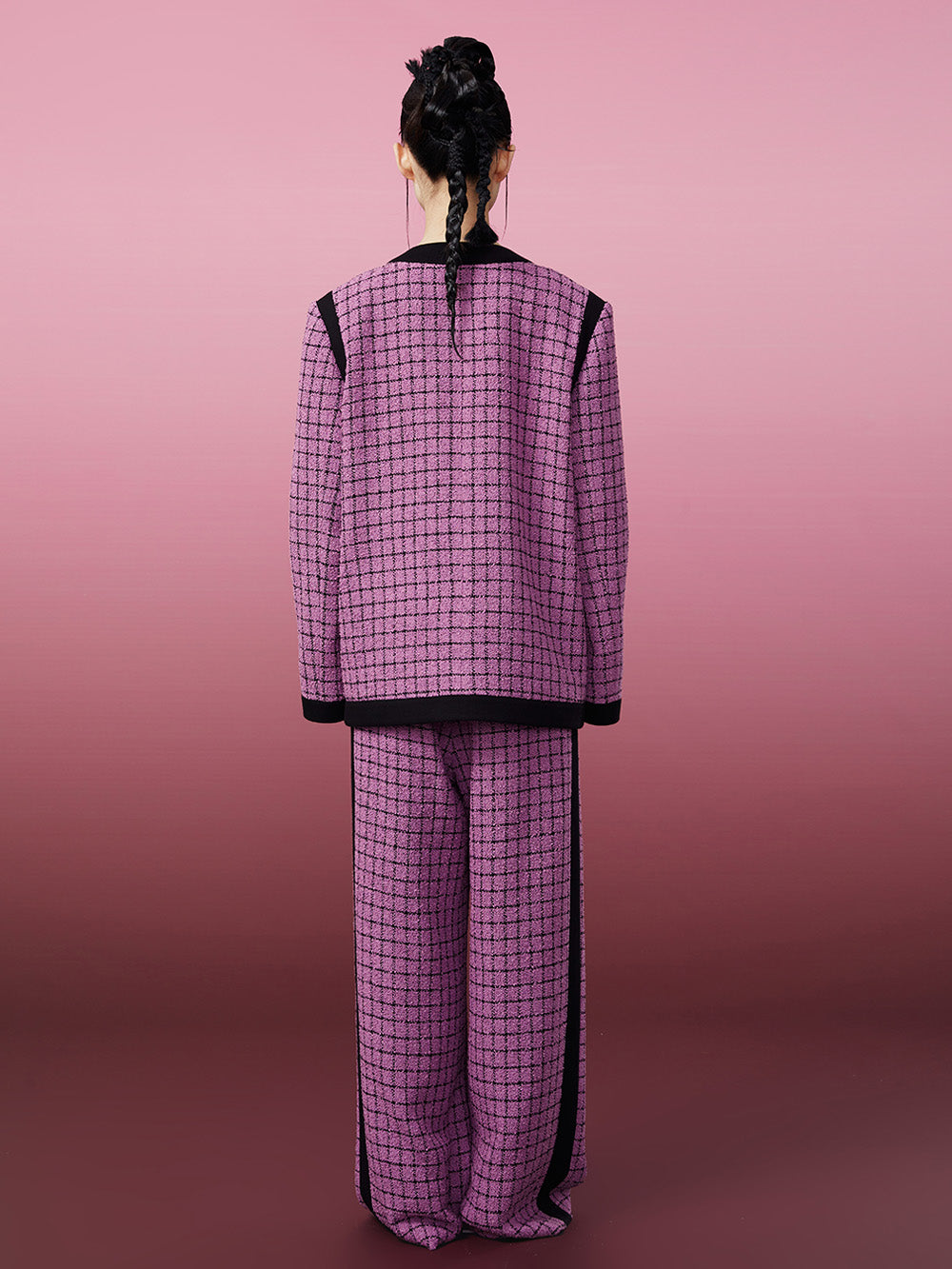 MUKZIN Purple Plaid Lazy Style Wide-leg Pants