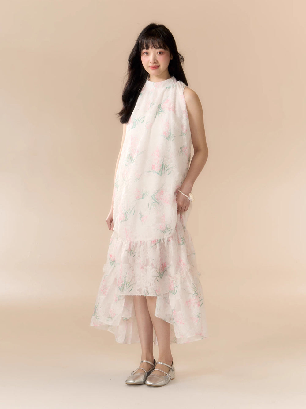 MUKTANK X LOUMUTAKU Floral Halter Neck Lace Beach Dress