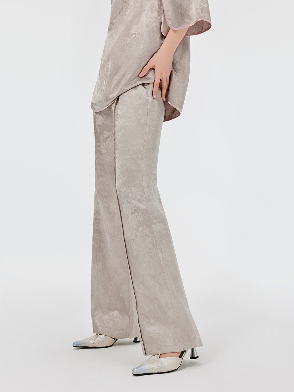 MUKZIN Jacquard High-waisted Wide-leg Pants