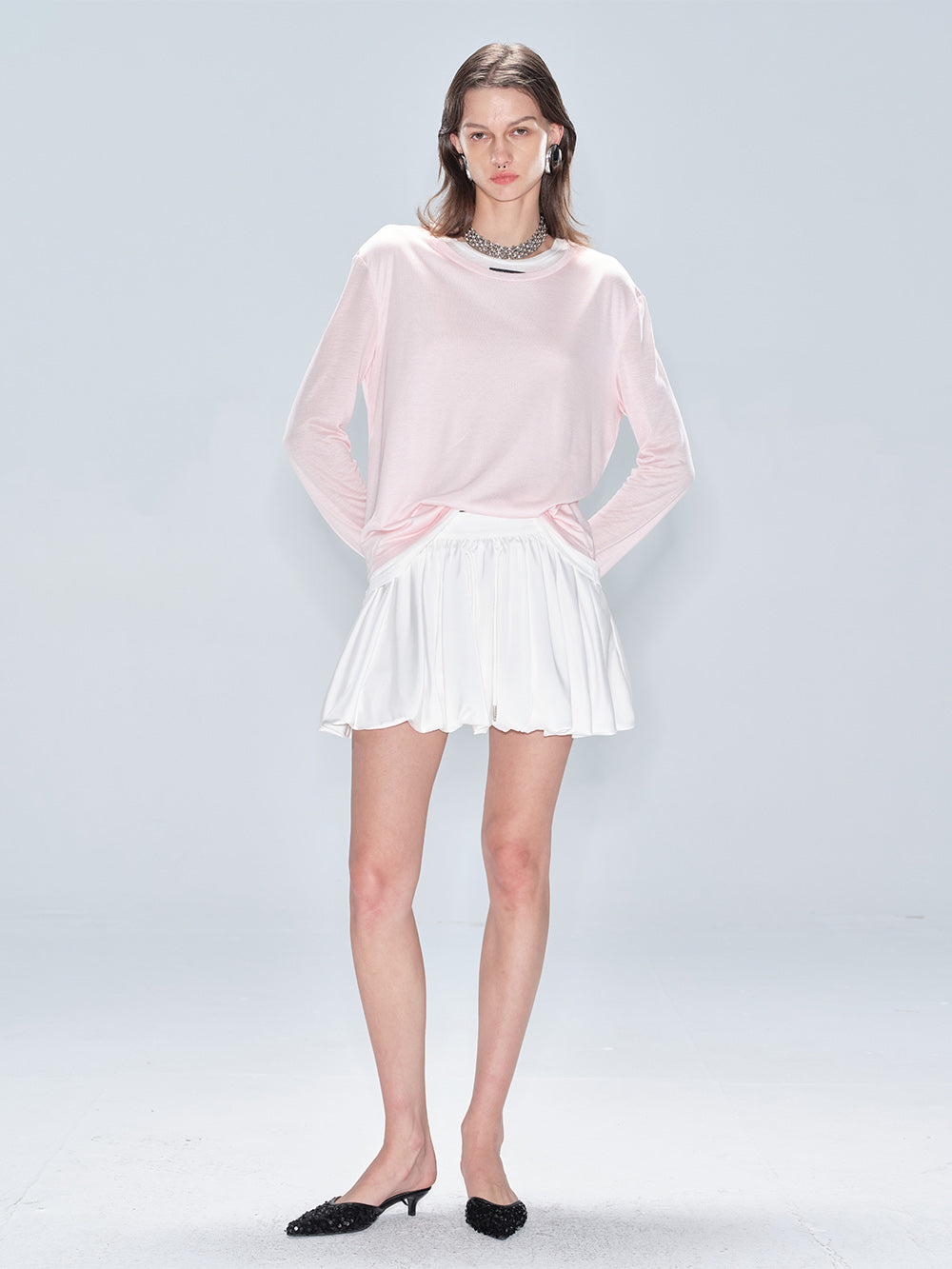 MUKTANK x MODULER Waistband Pieced Drawstring Bud Mini Skirt