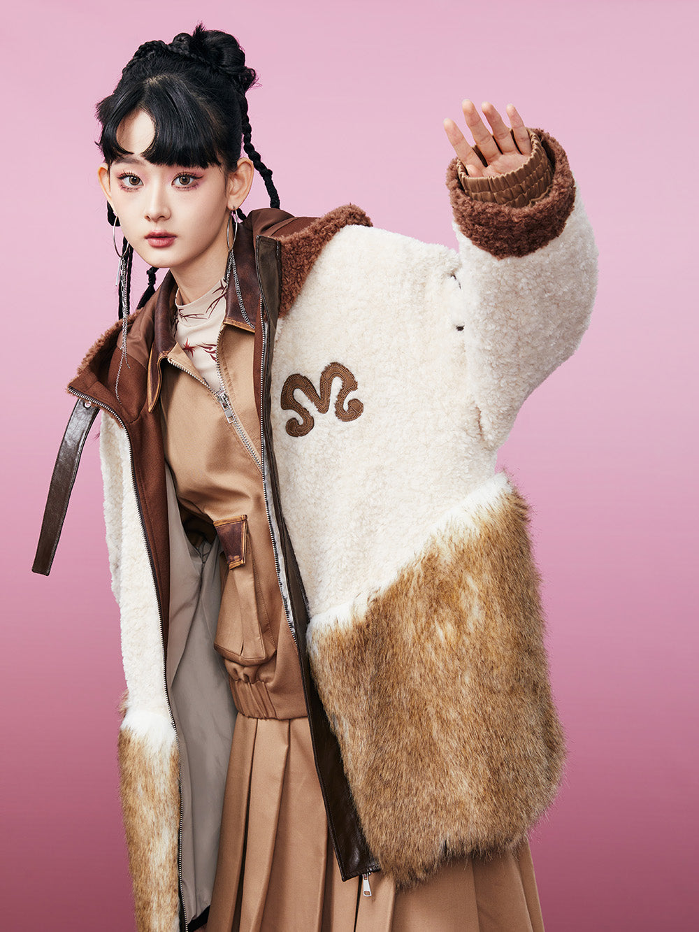 MUKZIN Coffee Color Patches Star Pattern Coat