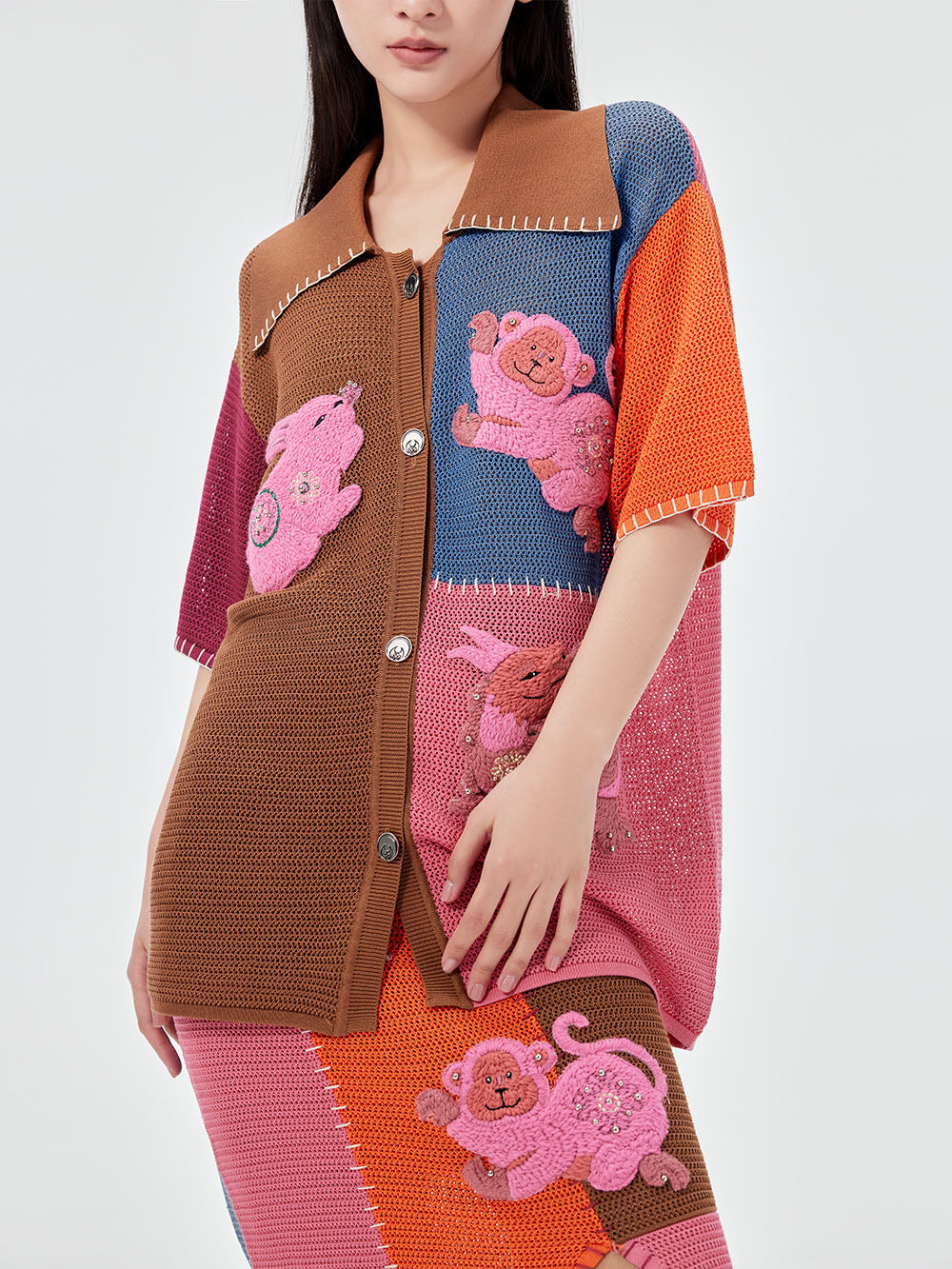 MUKZIN Multi-color Patchwork Knitted Shirt