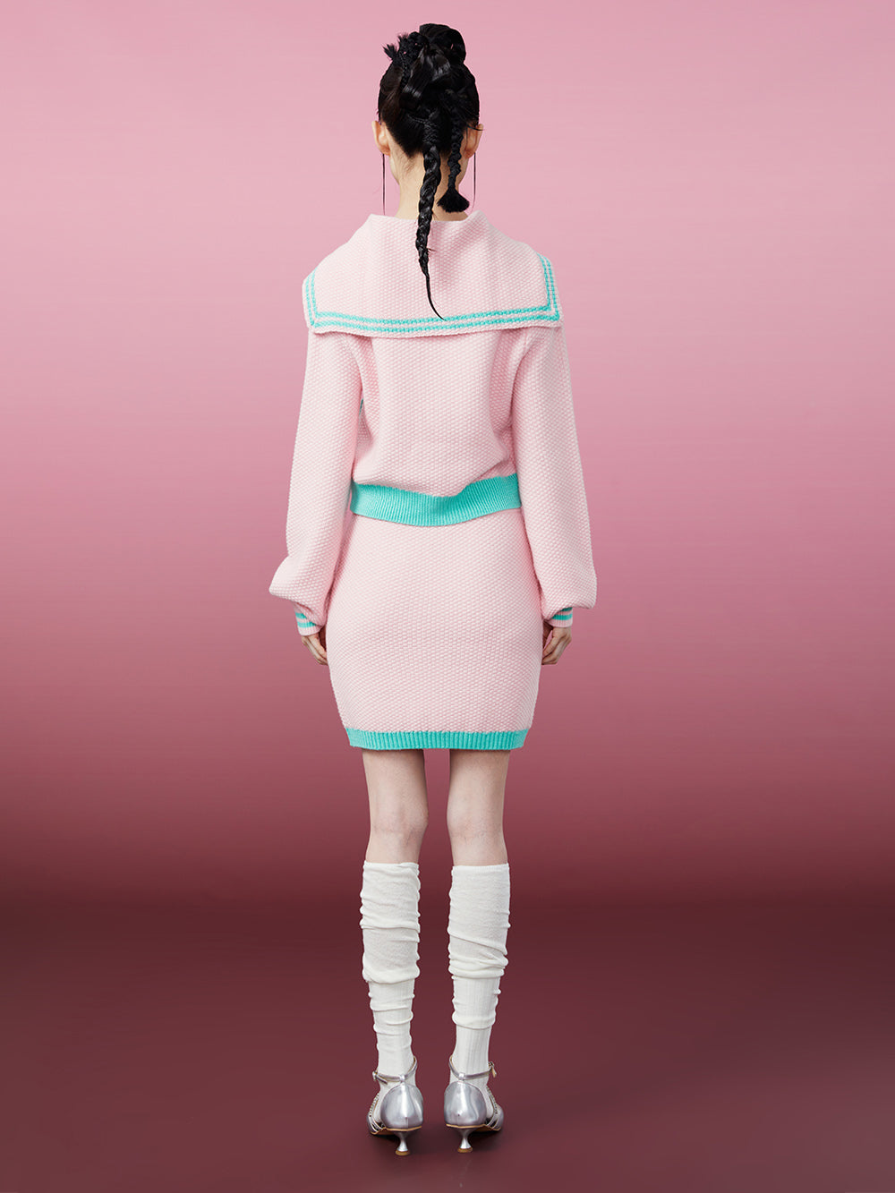 MUKZIN Pink and Green Color-blocking Mini Skirt