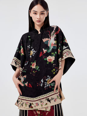 MUKZIN Chinese Stand Collar Printed Half-sleeved Shirt