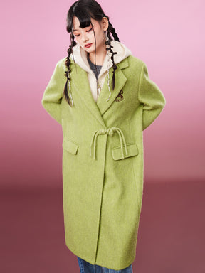 MUKZIN Avocado Green Double-faced Long Woolen Coat