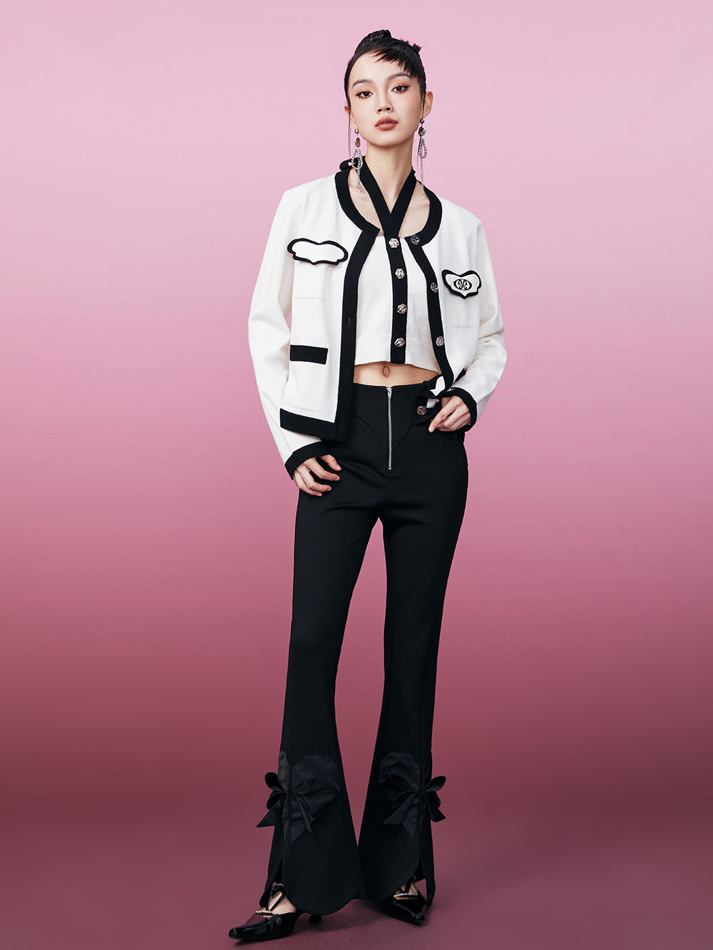 MUKZIN Black and White Chanel-inspired Two-piece Knited Cardigan