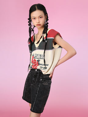 MUKZIN Stitching Color Matching Retro Style Printed Casual Vest