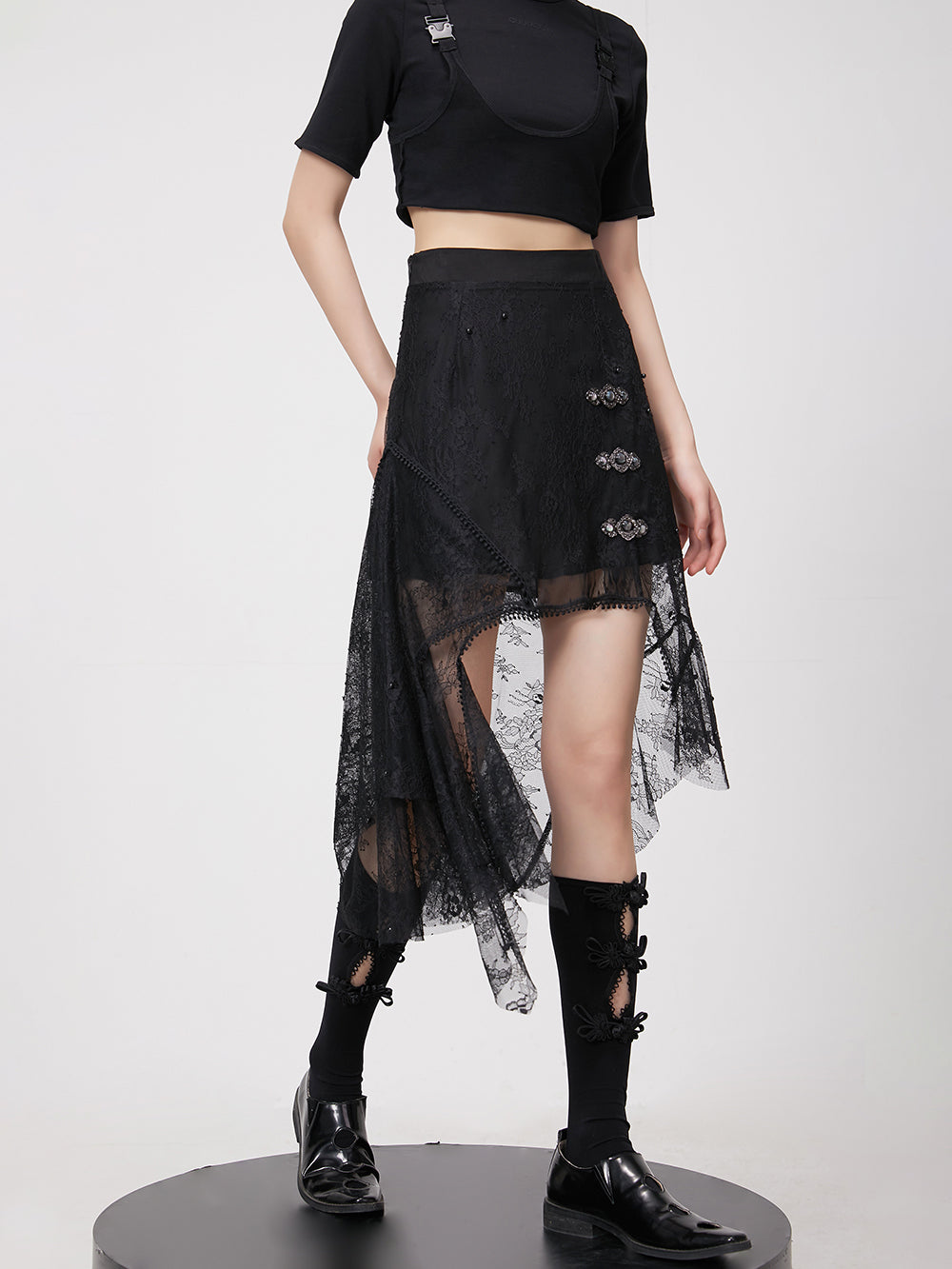 MUKTANK×CUUDICLAB Irregular Lace Midi Skirts
