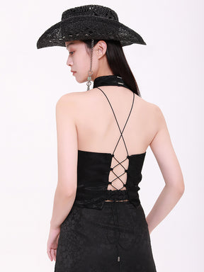 MUKTANK×CUUDICLAB Silk Backless Lace-up Top Vest