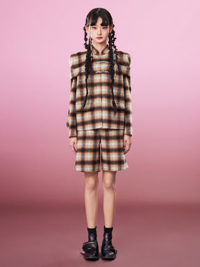 MUKZIN Brown Exquisite Woolen Plaid Suit Coat