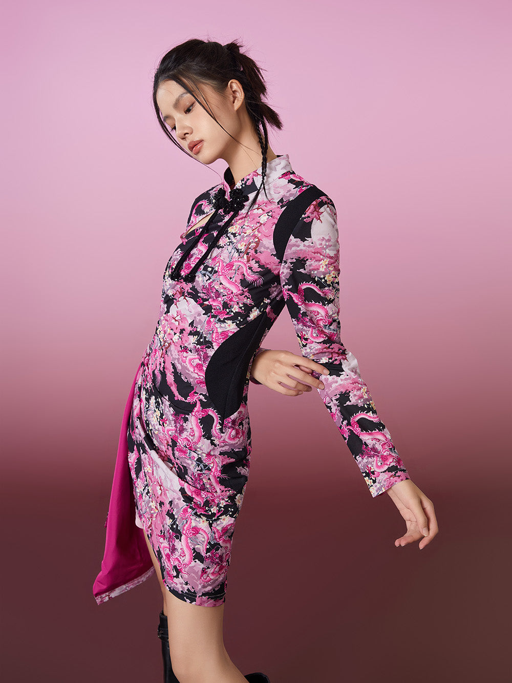 MUKZIN Plum Blossom Dragon Printed Cheongsam