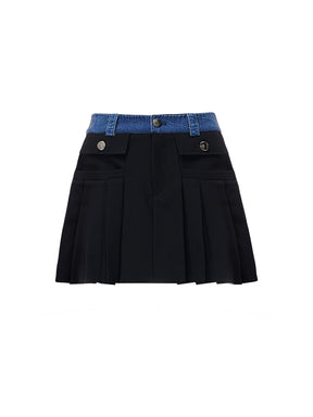 MUKTANK x MODULER A-line Pleated Skirt with Denim Waistband
