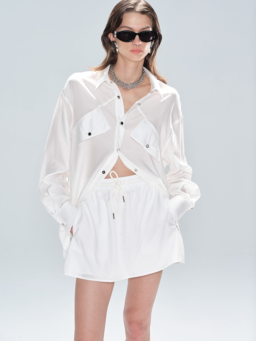 MUKTANK x MODULER Tencel Loose Shirt and Shorts Sun Protection Coordinating Set - Top