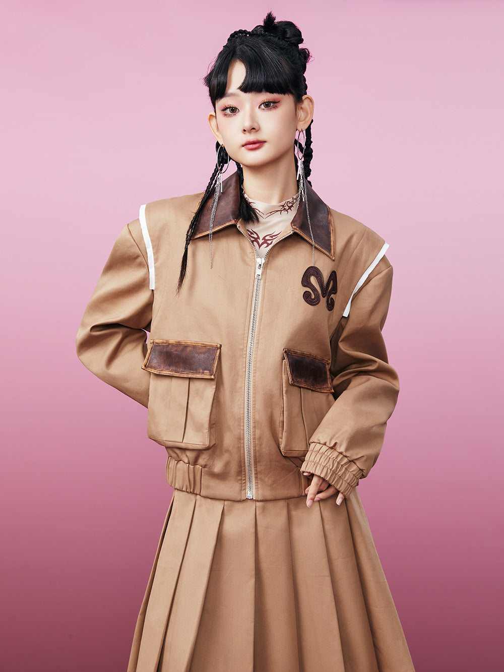 MUKZIN Khaki Workwear Twill Fabric Utilitarian-inspired Jacket