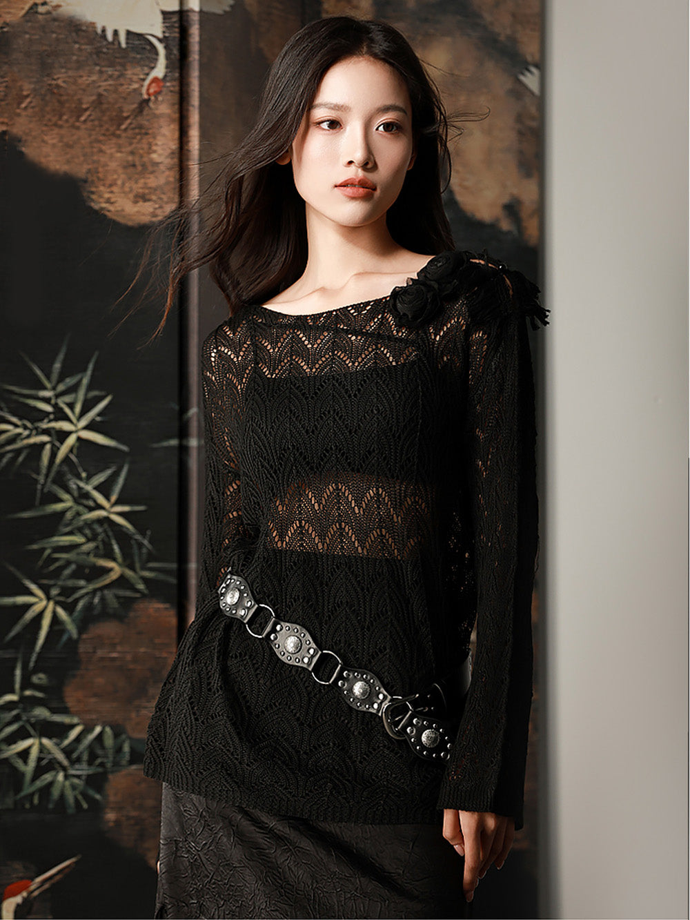 MUKTANK X CUUDICLAB Hollow Rose Knit Sweater (Belt Sold Separately)