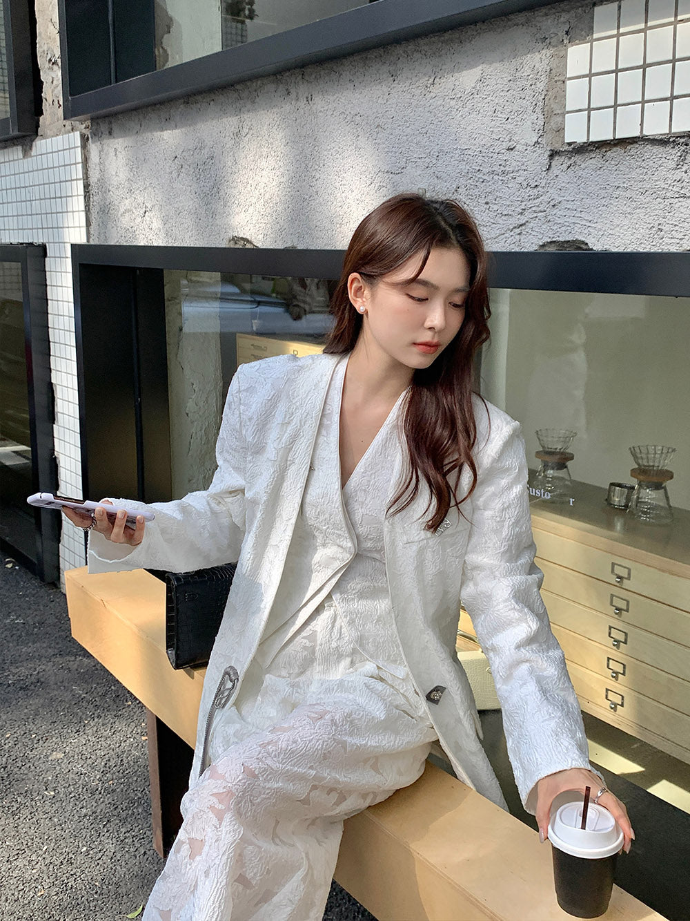 MUKZIN White Jacquard Chinese Charming Suit