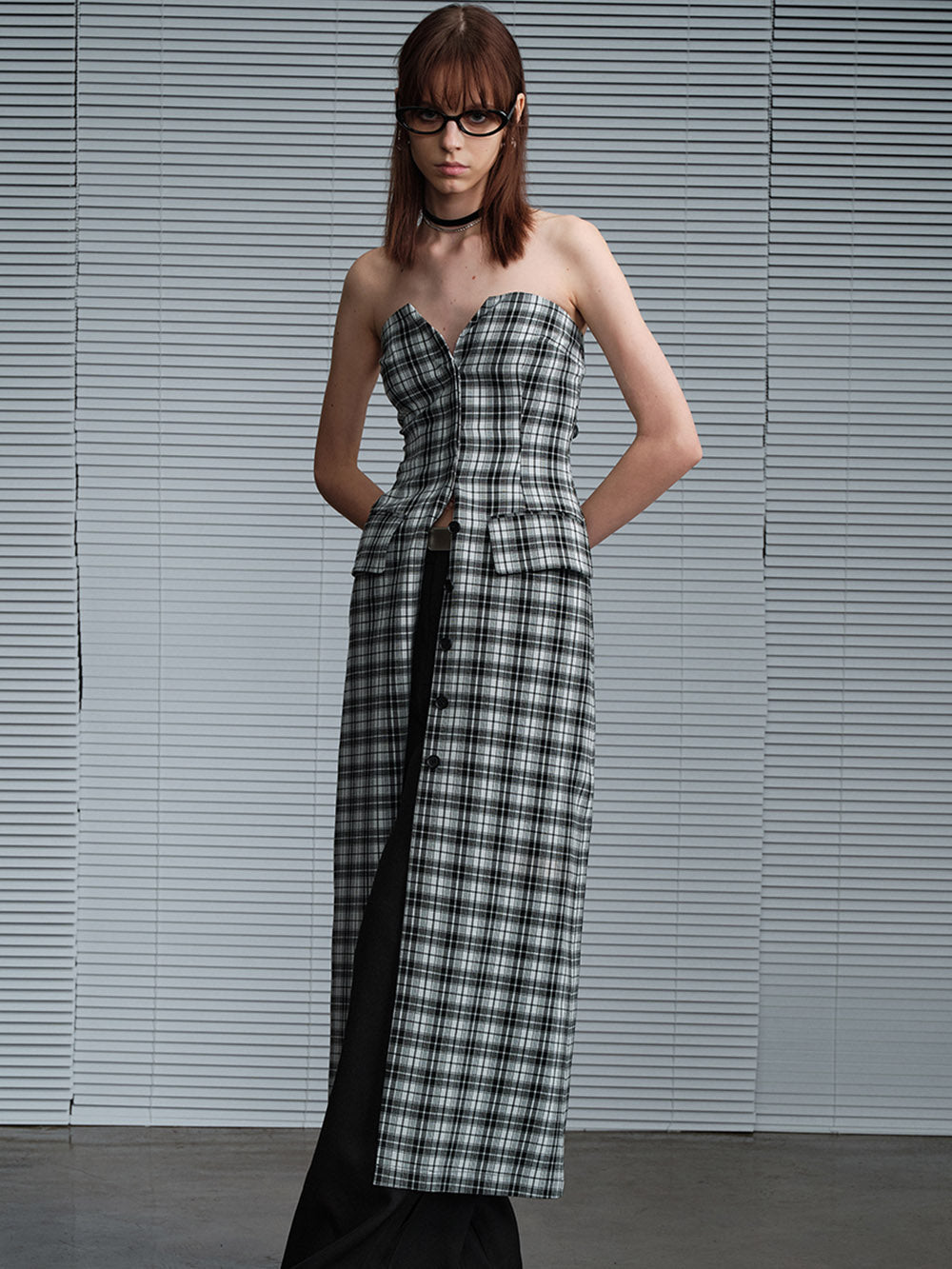 MUKTANK x MODULER Plaid Strapless Dress