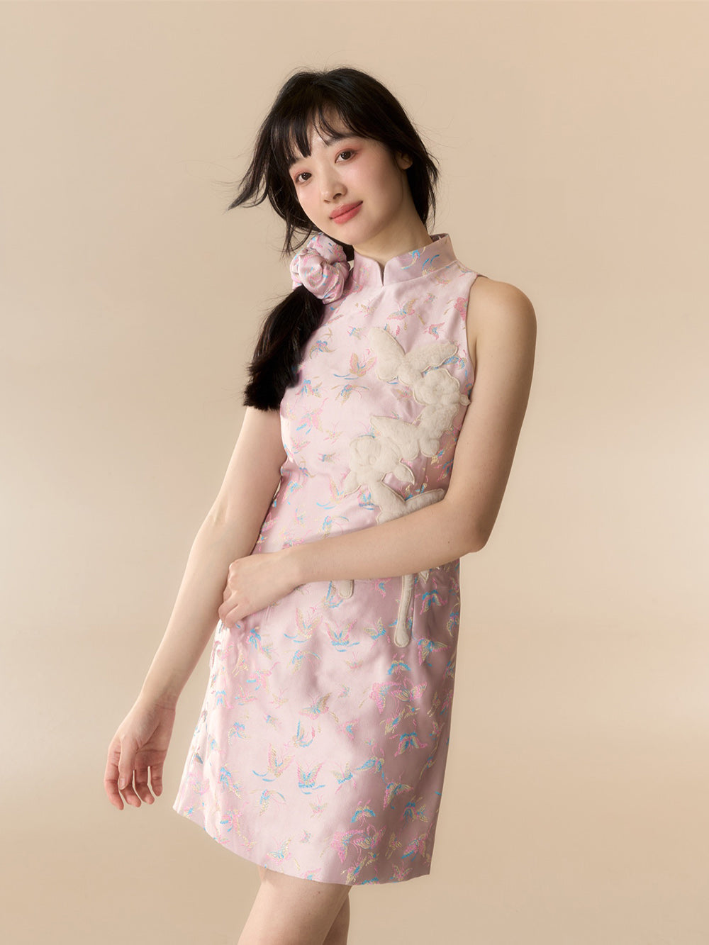 MUKTANK X LOUMUTAKU New Chinese-Style Fluff Patch Butterfly Cheongsam