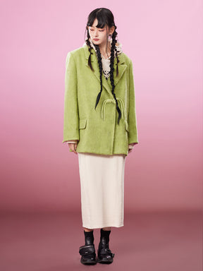 MUKZIN Avocado Green Double-faced Short Woolen Coat