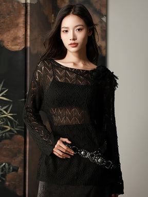 MUKTANK X CUUDICLAB Hollow Rose Knit Sweater (Belt Sold Separately)