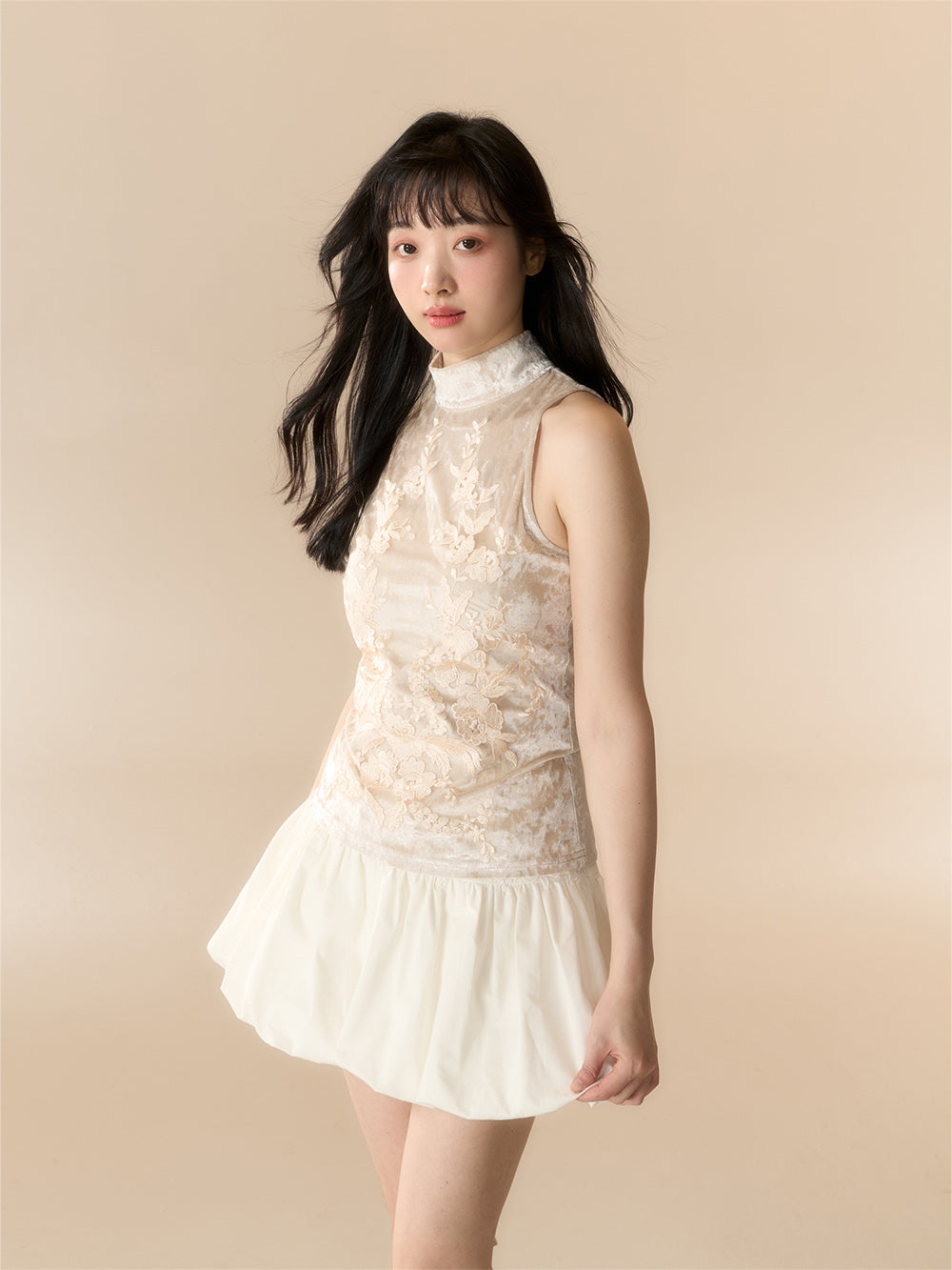 MUKTANK X LOUMUTAKU Girls pleated high waist lace bud skirt