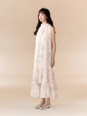 MUKTANK X LOUMUTAKU Floral Halter Neck Lace Beach Dress