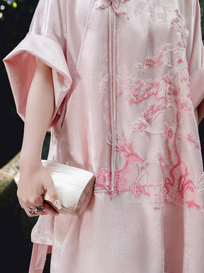 MUKZIN Pink Embroidered Loose Chinese Cheongsam Jacket