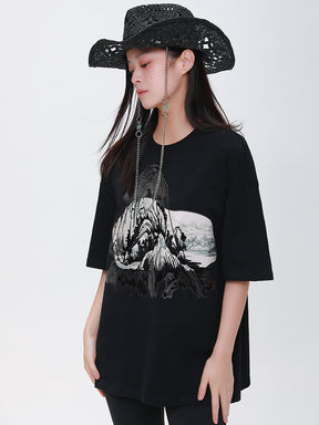 MUKTANK×CUUDICLAB Heavyweight T-Shirt Dwelling In The Fuchun Mountains Printed