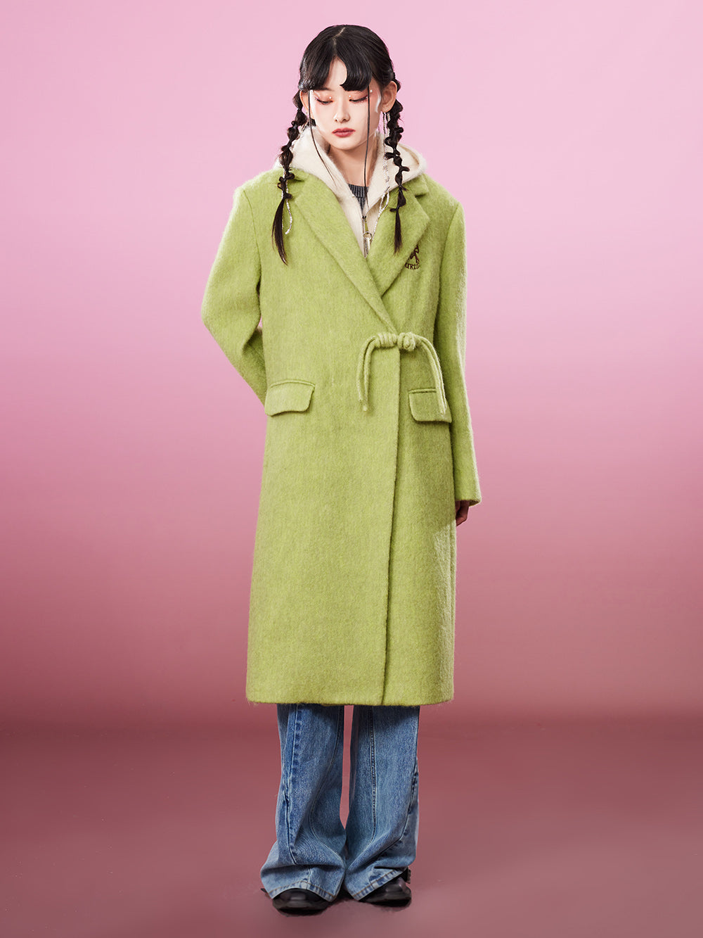 MUKZIN Avocado Green Double-faced Long Woolen Coat