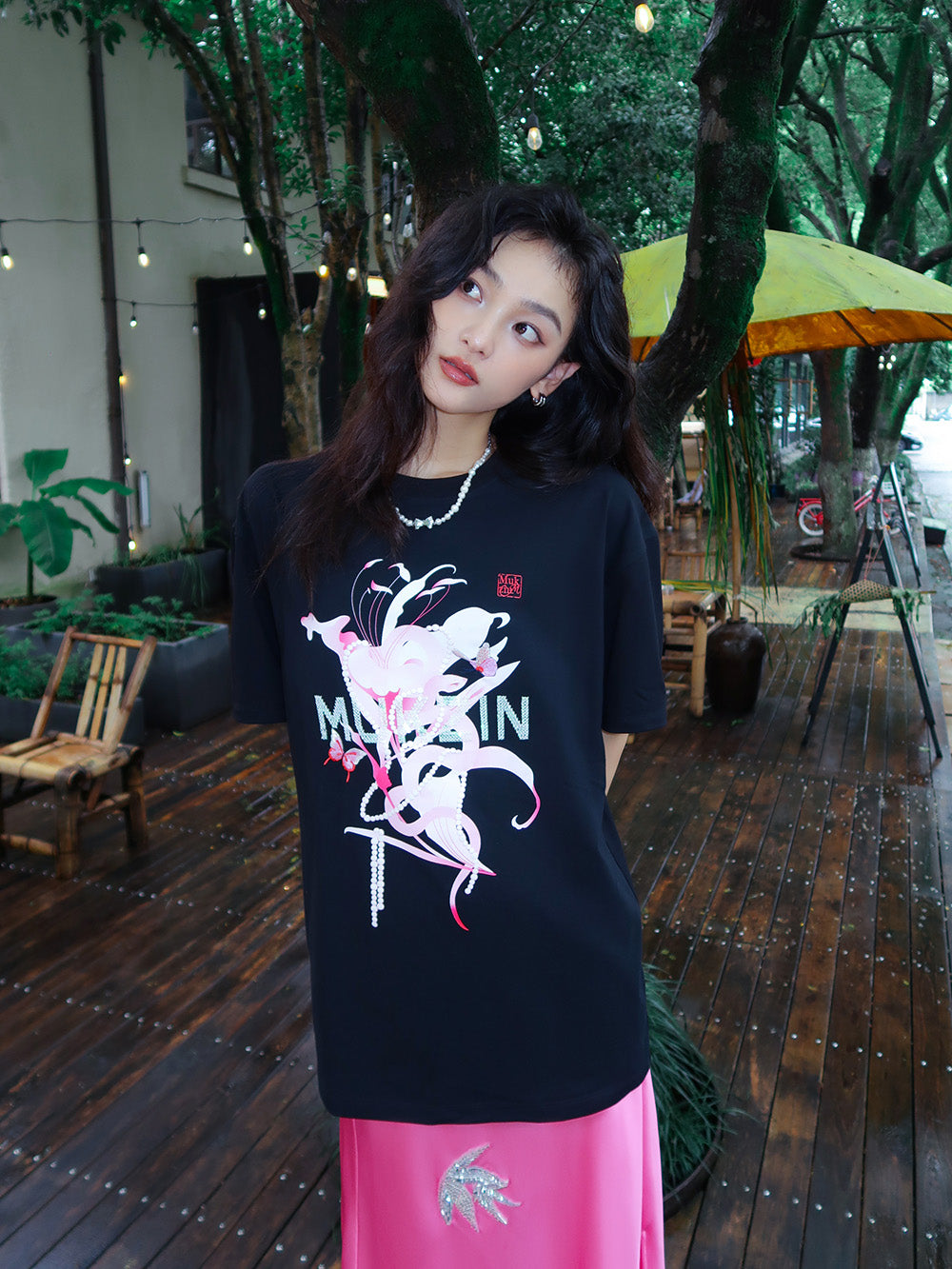 第一ネット MUKZIN 3-color Loose Print T-shirt トップス